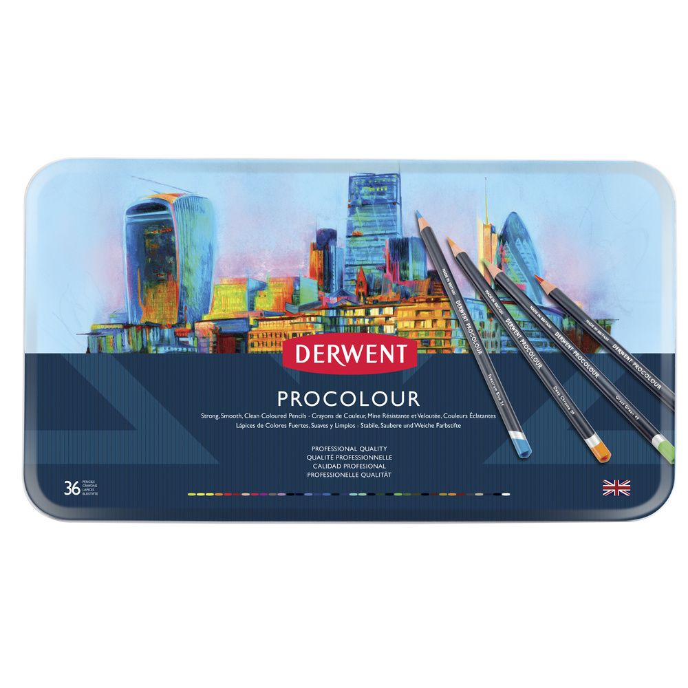 DERWENT - PROCOLOUR - BOITE METAL 36 CRAYONS DE COULEUR