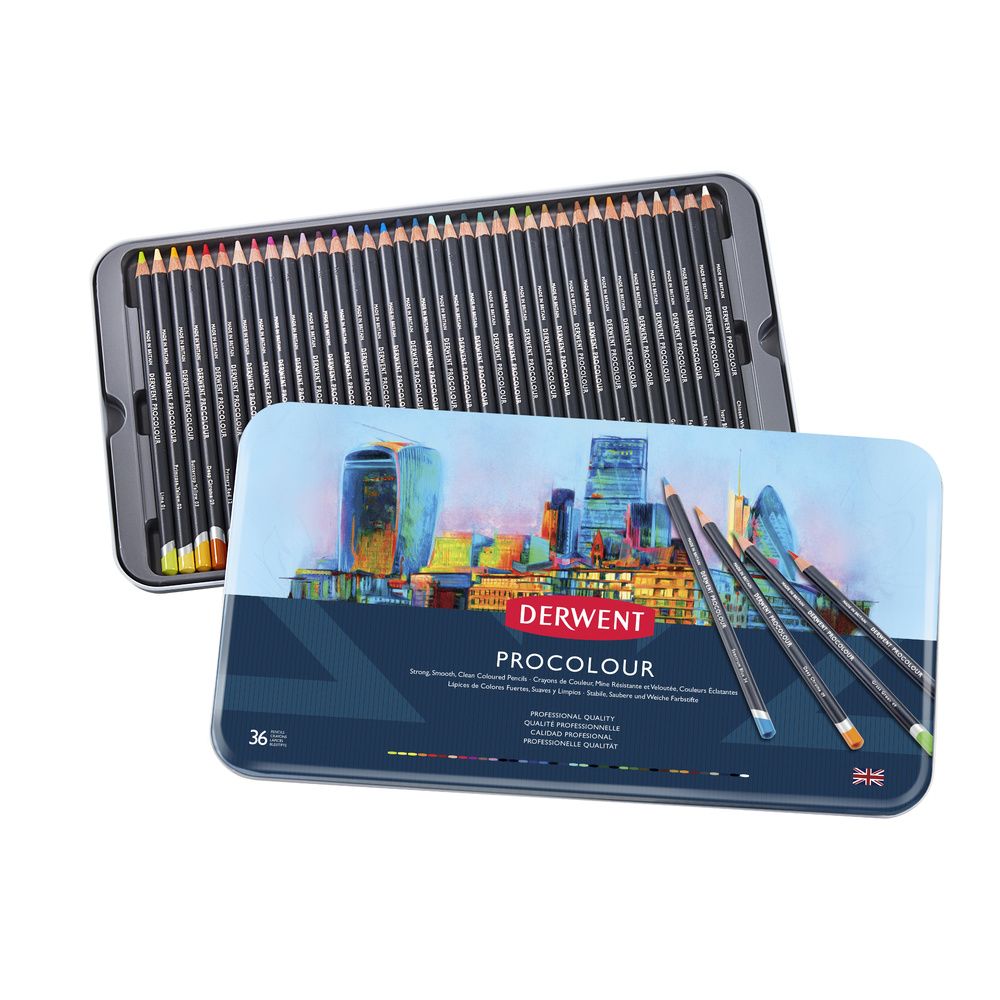 DERWENT - PROCOLOUR - BOITE METAL 36 CRAYONS DE COULEUR