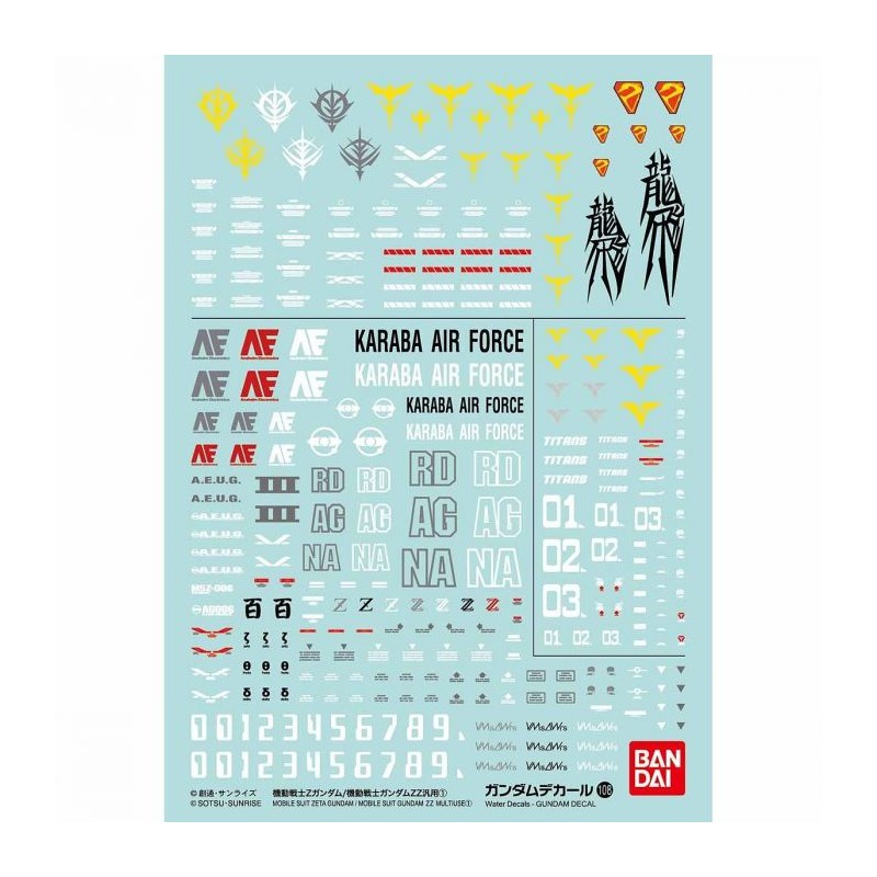 DECAL N°108 GUNDAM DECAL FOR MOBILE SUIT Z GUNDAM HG,GUNDAM ZZ SERIES 1
